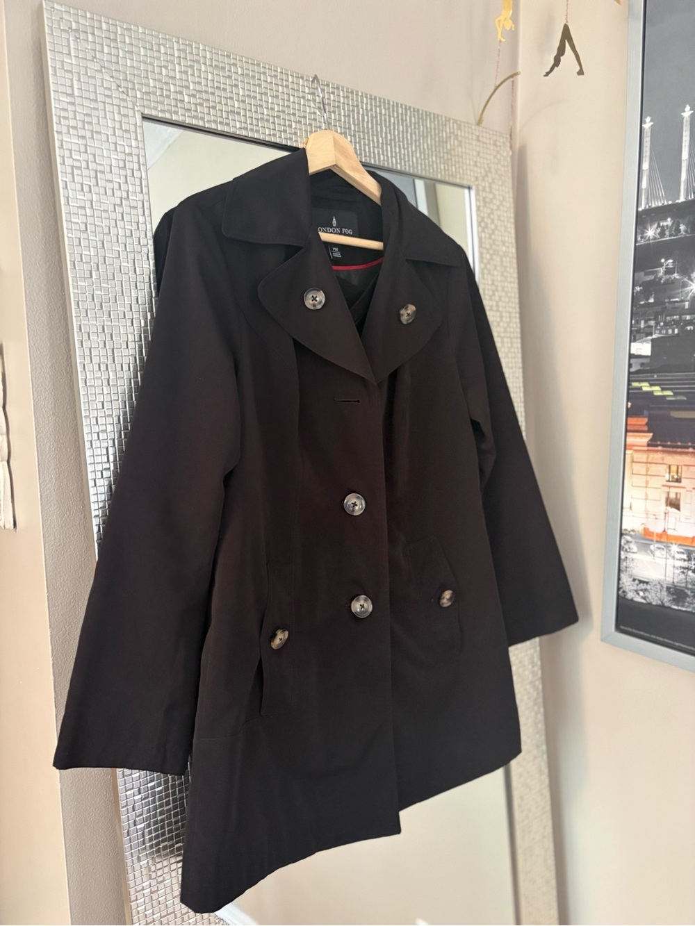 London Fog Women's Black Double-Breasted Pea Coat - Picture 2 of 3